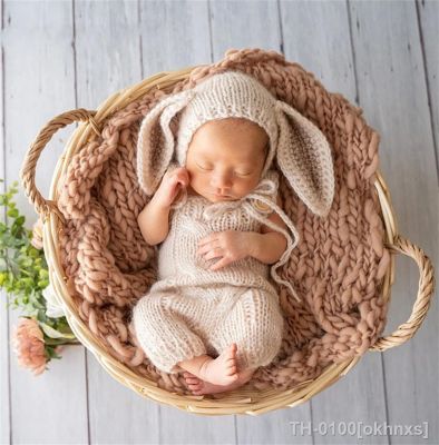 ▽ Coelho de malha para bebê recém-nascido fotografia adereços terno traje roupas acessórios foto original 2pcs