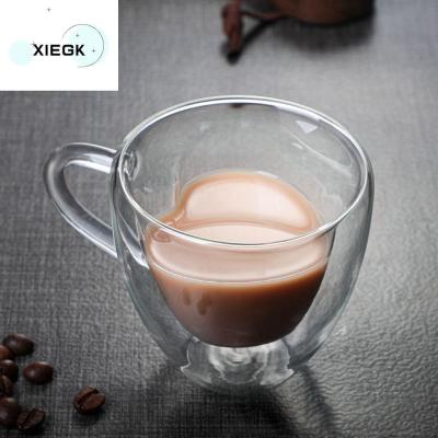 XIEGK รูปหัวใจ น่ารัก ไม่ซ้ำใคร อาหารเช้า มีหูหิ้ว สำหรับเครื่องดื่มร้อน ถ้วยแก้ว คาปูชิโน่ ครัว แก้วกาแฟ ถ้วยชา แก้วฉนวน แก้วน้ำ