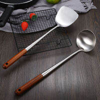 เครื่องมือทำครัวด้ามไม้ YAJZQZ เครื่องครัวสแตนเลส Spatula ทัพพีช้อนตักซุปช้อนทำอาหารพลั่วกระทะ