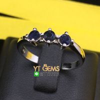 แหวนไพลิน แหวนเงินแท้ ชุบทองคำขาว พลอยไพลินแท้ YTG-1274