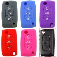 ❀㍿ﺴ Silicone Car Key Case Cover For Citroen C3 C6 Xsara Picasso Berlingo 3 Button Folding Flip Remote Key