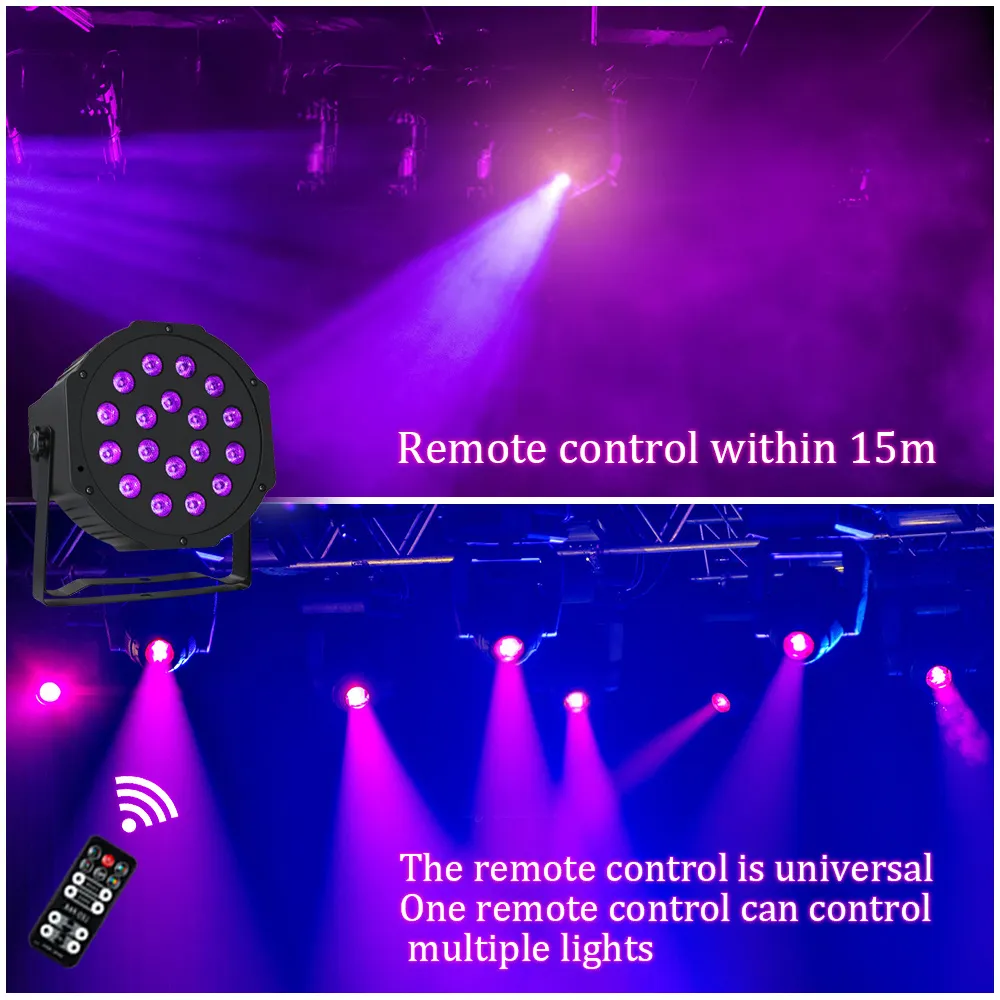 Rovtop 18 Beads UV Lamp With Remote Control Disco Light Ultraviolet LED  Strobe Dimming Mini Stage Lights Purple Lamp Projector DMX Blacklight for  Small Party Pub DJ Club 