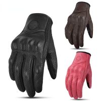 Vintage Leather Motorcycle Gloves Anti-drop Touch Screen Motorcycle Riding Gloves Punched Mens and Womens Equipment