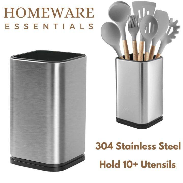 Homeware Essentials Stainless Steel Utensils Holder Spoon, Fork