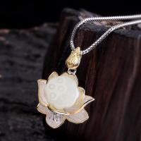 "Dan" Lotus Charm Retro S925 Sterling Silver Hotan Jade Lotus Pendant Lotus Peng Necklace Female Collar Chain Gift X4XR X4XR