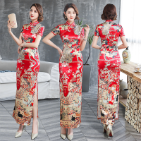 【CW】Traditional Chinese Women Cheongsam Improved 2022 New R Qipao Chinoiserie Style Slim Red Long Oriental Fairy Wedding Dress