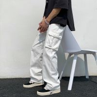 Black/white Casual Pants Mens Fashion Loose Straight Wide Leg Pants Men Streetwear Hip-hop Pocket Cargo Pants Mens Trousers