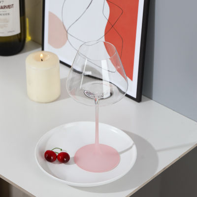 เครื่องแก้วสีชมพูแบบค่อยเป็นค่อยไปสำหรับบ้านแก้วไวน์แดงนกฟลามิงโก้แก้วเบอร์กันดีแม่พิมพ์ Concave ถ้วยบอร์โดซ์ Nmckdl