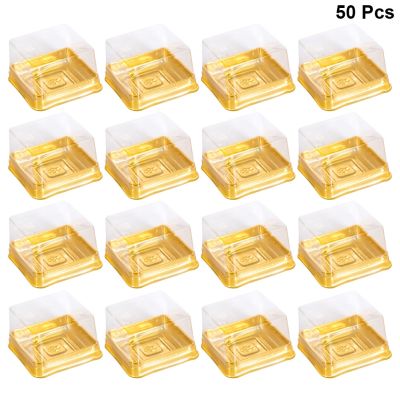 50pcs Plastic Square Moon Cake Packaging Box Egg-Yolk Puff Container Golden Packing Box Mooncake Boxes And Packaging Wedding