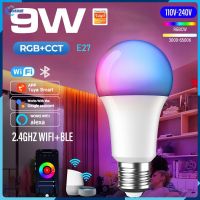 TUYA Smart WiFi E27 RGBCW หลอดไฟ LED 9W หลอดไฟอัจฉริยะ Alexa โคมไฟบ้าน Yandex Alice 100-240V Dimmable Magic Bulbs ควบคุมด้วยเสียง Cotbiess【Jookmall】