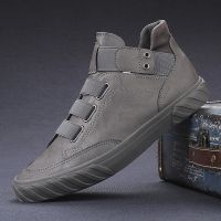 Men Casual Leather Shoes Men High Top Trainers Boots Sneakers Jogging Shoes