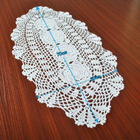 Crocheted Table Runner Doily ดอกไม้หัตถกรรมตกแต่งบ้านลูกไม้รูปไข่ Runner ตารางผ้าปูโต๊ะ Vintage ผ้าฝ้ายสีขาว