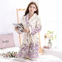 Print Flower Coral Fleece Bathrobe Women Sleepwear Kimono Gown Soft Nightgown Sleep Dress Lingerie Loose Nightwear Lounge Wear