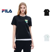 SDFDWomens Embroidered FILA Logo Cotton T-shirt