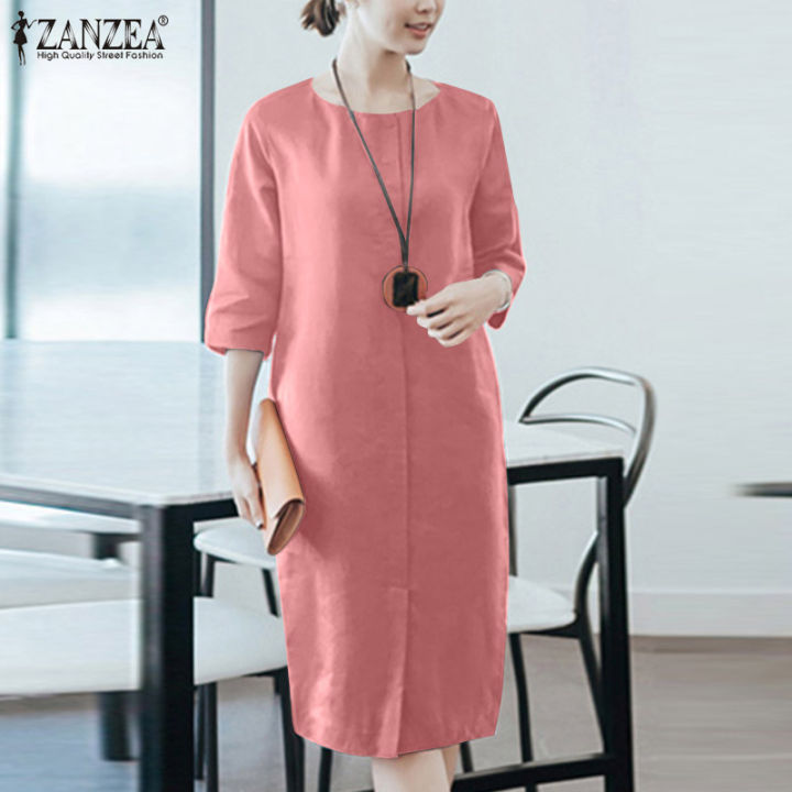 ZANZEA Đầm Suông Vải Lanh Cotton Cho Nữ Đầm Áo Kaftan Dáng Lửng ...