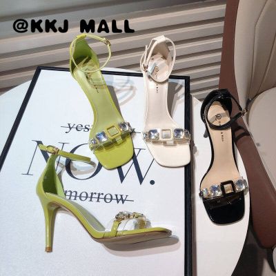 KKJ MALL WomenS High-Heeled Shoes With A High Heel Of 8Cm Show White Temperament High-Heeled Shoes 2022 Summer New Rhinestone Square Toe Stiletto Transparent Sandals Party Shoes WomenS Shoes