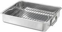 KONCIS Roasting tin with grill rack, stainless steel, 40x32 cm (คอนซีส ถาดย่างพร้อมตะแกรง, สแตนเลส, 40x32 ซม.)