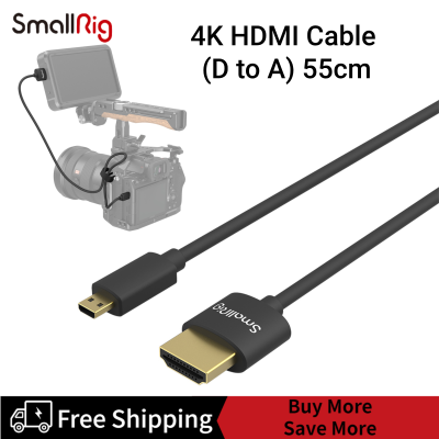 SmallRig Micro HDMI To HDMI Cable(D To A) ,สาย HDMI บางเฉียบ55ซม./1.8Ft, Super Flexible Slim High Speed 4K 60Hz HDR HDMI 2.0,สำหรับ GoPro Hero 7/6 /5สำหรับ Sony A6600 / A6400 3043
