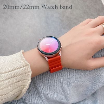 （A Decent035）สายหนังลิงค์สำหรับ Samsung Galaxy Watch 42/46มม./Active2วงห่วงแม่เหล็กสำหรับ Huawei Watch Gt 2-2e-pro 20มม. 22มม. สายนาฬิกาข้อมือ