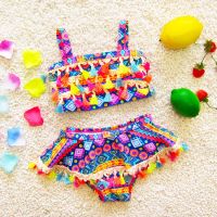 Child Swimwear One shoulder Sling Two Piece Kids Bikini Lovely Stripe Children 39;s Swimwear Flowers Swimsuits For Girls 1 6Y