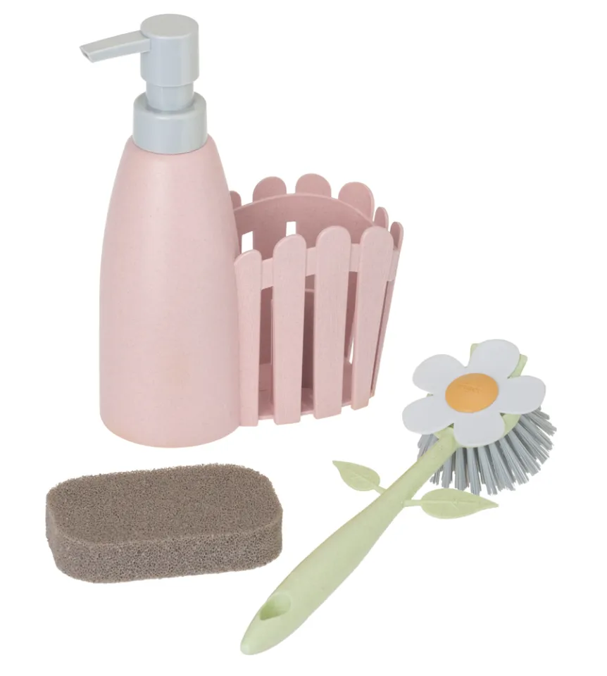 Vigar Flower Power Pink 3pc Sink Side Dish Washing Caddy Set w/ Soap  Dispenser