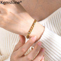 Kemstone คริสตัลสีขาวสแตนเลสชุบทองโซ่ข้อมือเครื่องประดับสายโซ่ NK หญิง