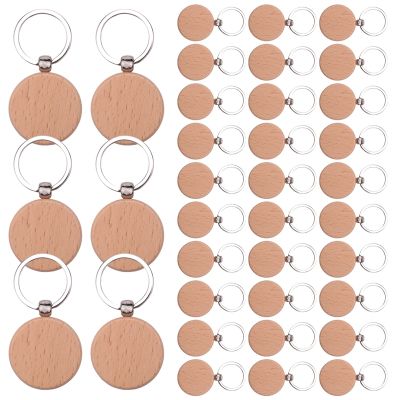 100Pcs Blank Round Wooden Key Chain Diy Wood Keychains Key Tags Can Engrave Diy Gifts