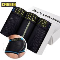 （ใหม่）3ชิ้นเซ็กซี่ผู้ชาย UnderwearPlus ขนาดบุรุษกางเกงระบายอากาศ Boxershorts ผ้าฝ้าย Meshshorts Cueca กางเกงชั้นในชาย