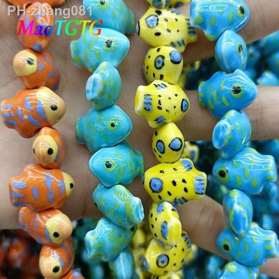 6pcs/lot Hand-painted Fish Ceramic Beads For Jewelry Making Necklace Bracelet Earrings 18x14mm DIY Ceramic Beads Wholesale