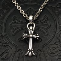 [TOP] Chrome Heart S925 Silver Medium Water Drop Double Cross Necklace Cross Pendant
