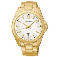 Karnvera Shop Seiko นาฬิกาข้อมือผู้ชาย Date Stainless Steel Case &amp; Bracelet Gold Tone Men Watch  SGEG64P1