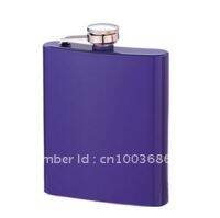 blue coated 7oz hip flask