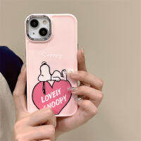 เคสซิลิโคนนิ่มเคลือบอิเล็คโทรเพลทสำหรับ IPhone 11 12 13 14 Pro Max เคสโทรศัพท์รูปตัวการ์ตูนน่ารักสีชมพูความรักสนูปี้สำหรับ IPhone 14 Plus ฝาครอบด้านหลังกันกระแทก