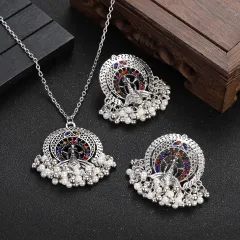  Set Earing and Necklace - Luxury Retro Indian Jewelry Set  Earring/Necklace Wedding Jewelry Hangers Ethnic Jhumka Earrings,  (HXE489-2A) : Clothing, Shoes & Jewelry