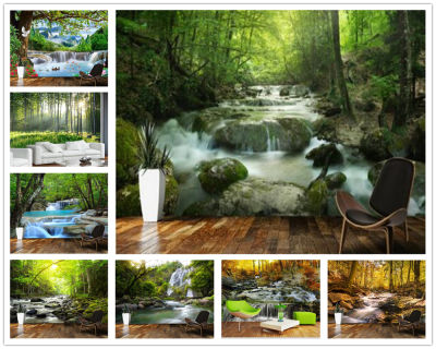 Custom Forest waterfall 3d natural landscape wallpaper mural for bedroom living room sofa wall home decor wall sticker Self-adhesive