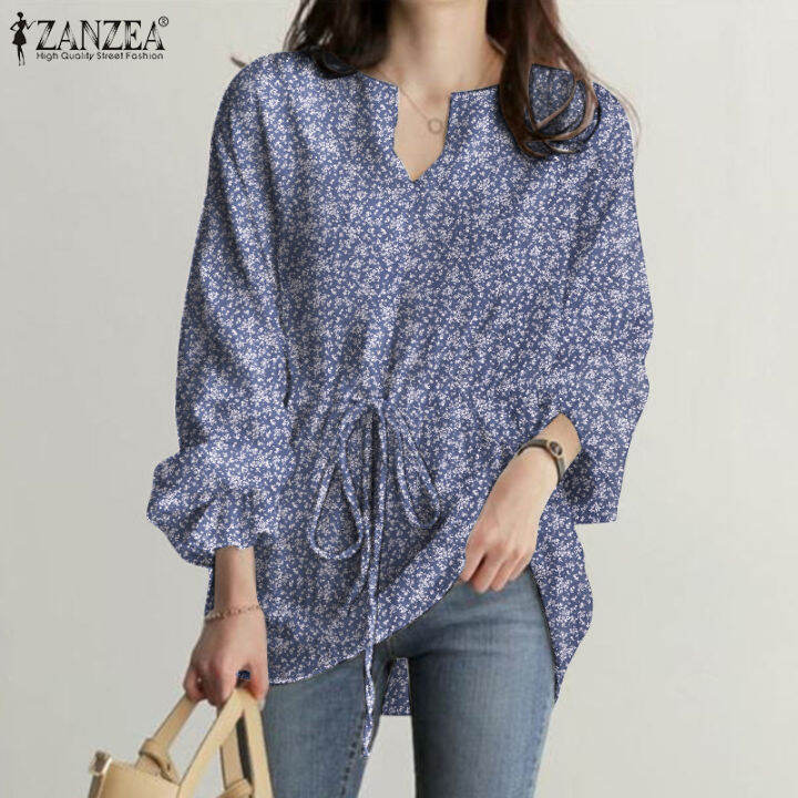 ZANZEA Korean Style Women Long Sleeve V Neck Spring T Shirts Floral ...