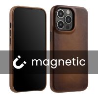 YMW Handmade Case for iPhone 13 14 Pro Max Plus Magnetic Oil Wax Leather Luxury Business Retro Pull-up Cow Phone Cover