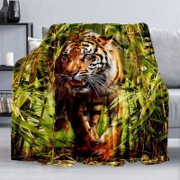 New Style Tiger Bamboo Flannel Throw Blanket Super Soft Lightweight Warm for Kids Teens Sofa Couch Bed Decor King of Forest Pattern Print