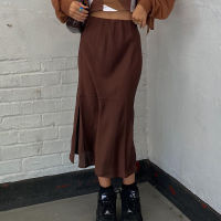 Black Long Skirts for Women Summer Fashion High Waist Side Split Skirt Vintage Loose Brown A-line Midi Skirt Faldas Largas Mujer