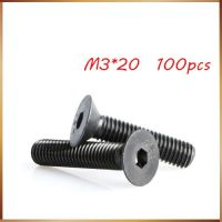 100ชิ้น M3x20 M3 * 20มิลลิเมตรหัวแบน Countersunk หัวสีดำเกรด10.9โลหะผสมเหล็ก Hex ซ็อกเก็ตหัวหมวกสกรูเล็บน็อต