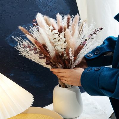 80PCS Natural Dried Pampas Grass Bouquet Boho Home Nordic Decor Bouquet Phragmites Dried Flowers Bouquet Wedding Decor