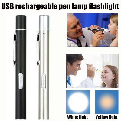 ที่หนีบไฟฉายแบบพกพาแบบสแตนเลสเบาคู่ชาร์จไฟได้ USB ขนาดเล็กแบบพกพาไฟฉาย LED ไฟฉายปากกา