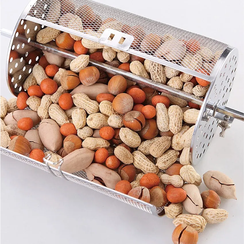 Roasting Basket Stainless Steel Basket Oven Electric Oven Griddle Grill  Rotary Drum Air Fryer Accessories For Peanuts Walnuts Almonds Baking  (silver G