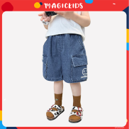 Quần short đùi jeans form rộng Magickids cho bé trai size đại 34kg túi in
