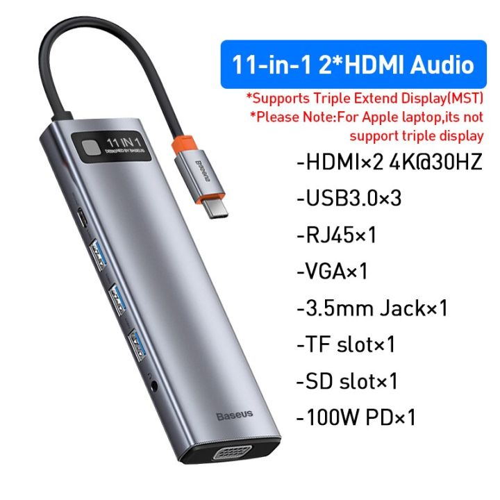 Baseus USB ฮับ USB USB C ชนิด3.0 C เป็น HDMI-เข้ากันได้กับอะแดปเตอร์ตัวอ่าน SD RJ45ฮับตัวแยก8 In 1 USB-C สำหรับโน้ตบุ๊คแมคบุ๊กโปรแอร์