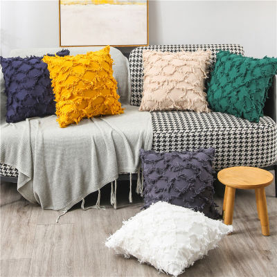 Solid Color Pillowcase Plush Pillowcase European Pillow Shell Solid Color Pillow Cover Living Room Cushion Tassels Pillow Cover