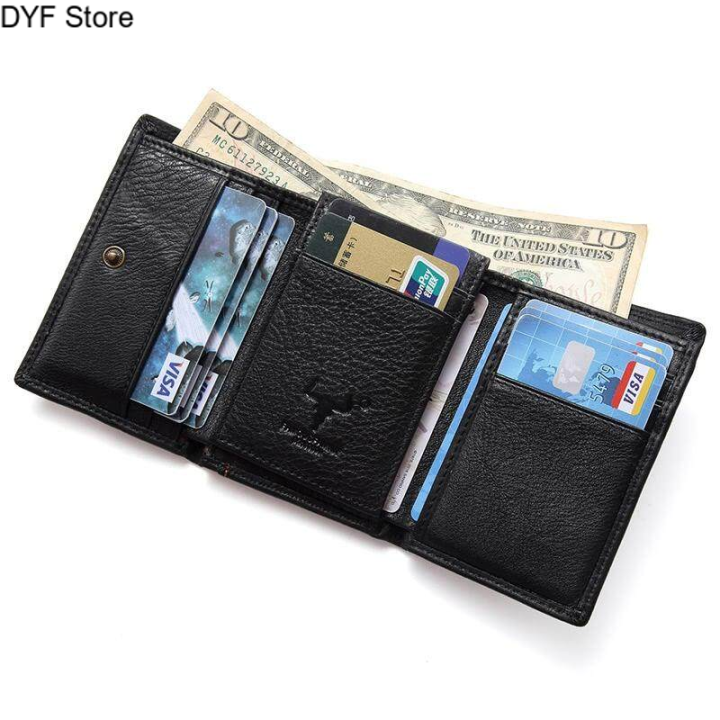 MINGCLAN Trifold Short Wallet Genuine Leather RFID Blocking Coin Pure ...