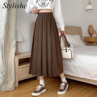 【CW】women Long Skirt Black Pleated Brown Skirt High Waist A Line Korean Fashion Summer Vintage Midi Grey Skirts Girl Y2K 2023 Spring