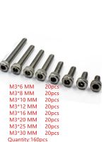 ♀✚✜ 160pc M3 Stainless Steel Screws Allen Hex Socket Head Screw Bolt Fastener M3x6mm/8mm/10mm/12mm/16mm/20mm/25mm/30mm