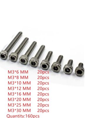 ♀✚✜ 160pc M3 Stainless Steel Screws Allen Hex Socket Head Screw Bolt Fastener M3x6mm/8mm/10mm/12mm/16mm/20mm/25mm/30mm